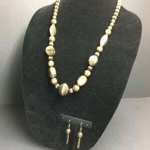 Retro Chunky Necklace Earrings 28 In Bronze Statement Organic Faceted Fluted 80s